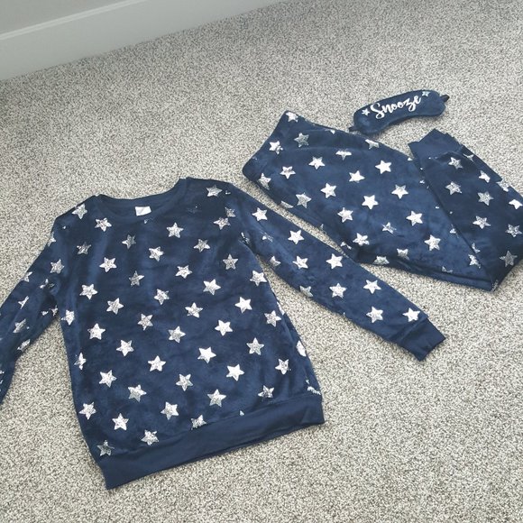 Secret Treasures Other - 3pc Fleece Silver Stars Lounge Jogger Set Navy